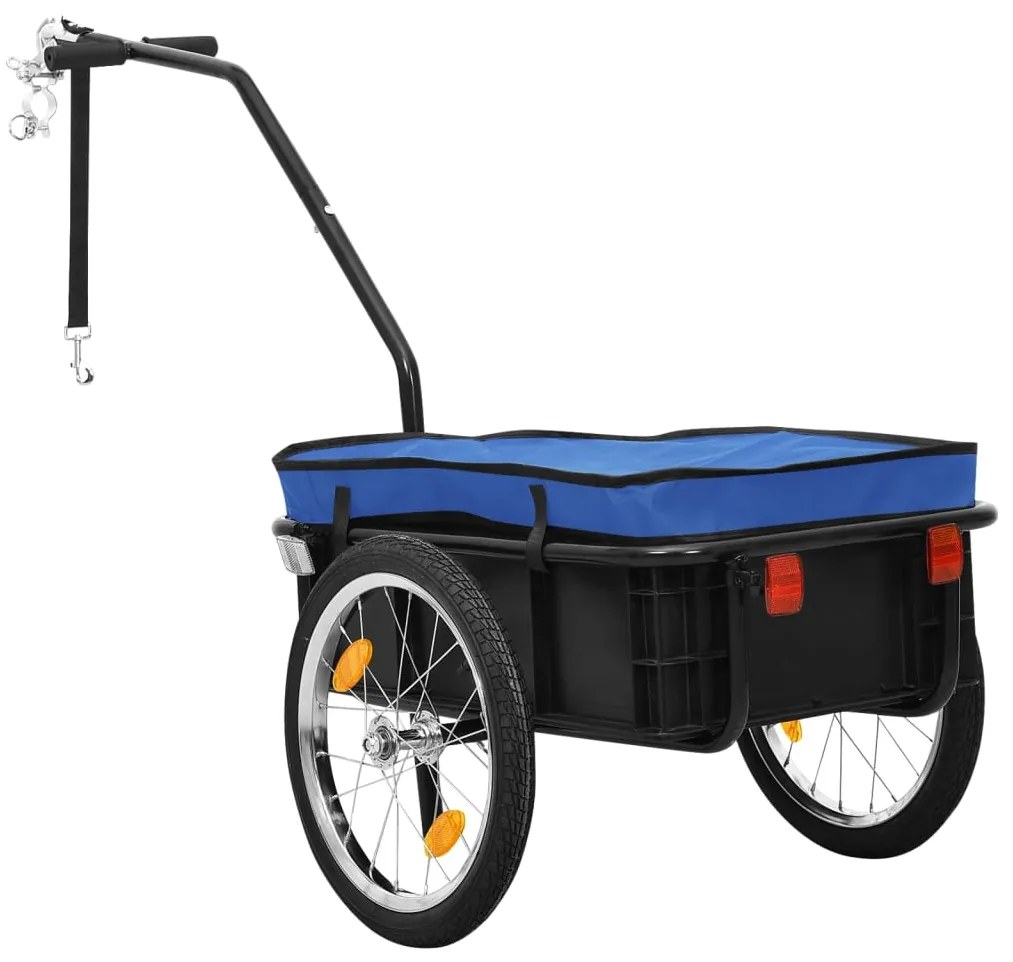 Reboque p/ bicicleta/carroça de mão 155x60x83cm aço azul