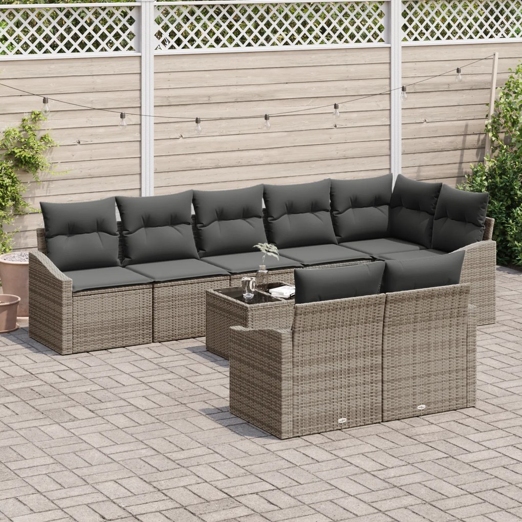 Conjunto de Jantar de Jardim de 8 Peças com Almofadas Preto Polyrattan