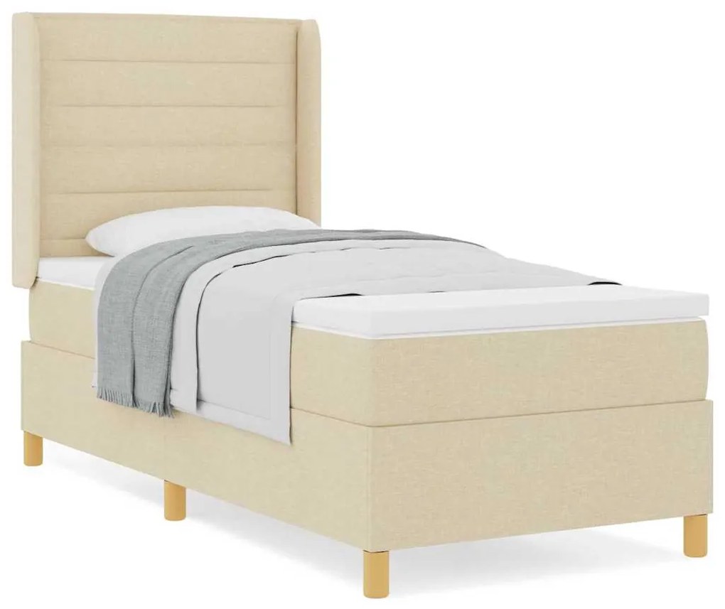 Cama Box com Colchão Creme 100x200 cm em Tecido