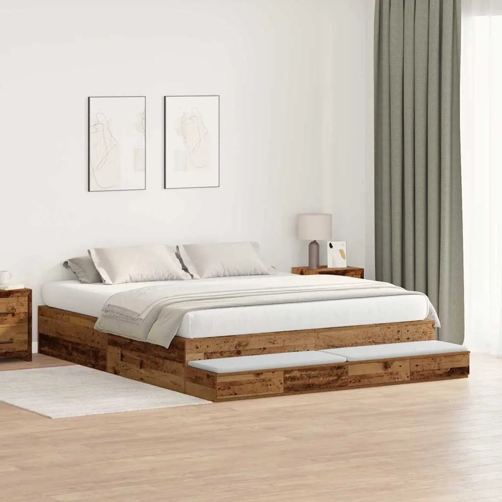 vidaXL Estrado de cama com arrumação com gaveta Madeira Antiga 180 cm