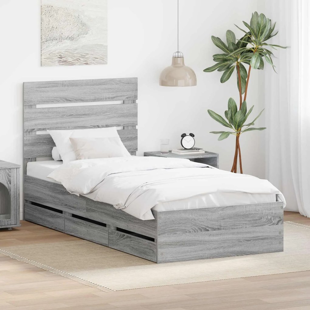 vidaXL Estrutura da Cama com gaveta Cinza Sonoma 90 x 200 cm
