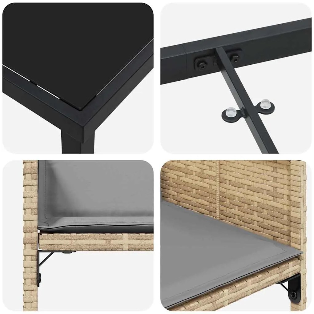Conjunto de Jantar de Jardim com 5 peças e almofadas bege em polyratta
