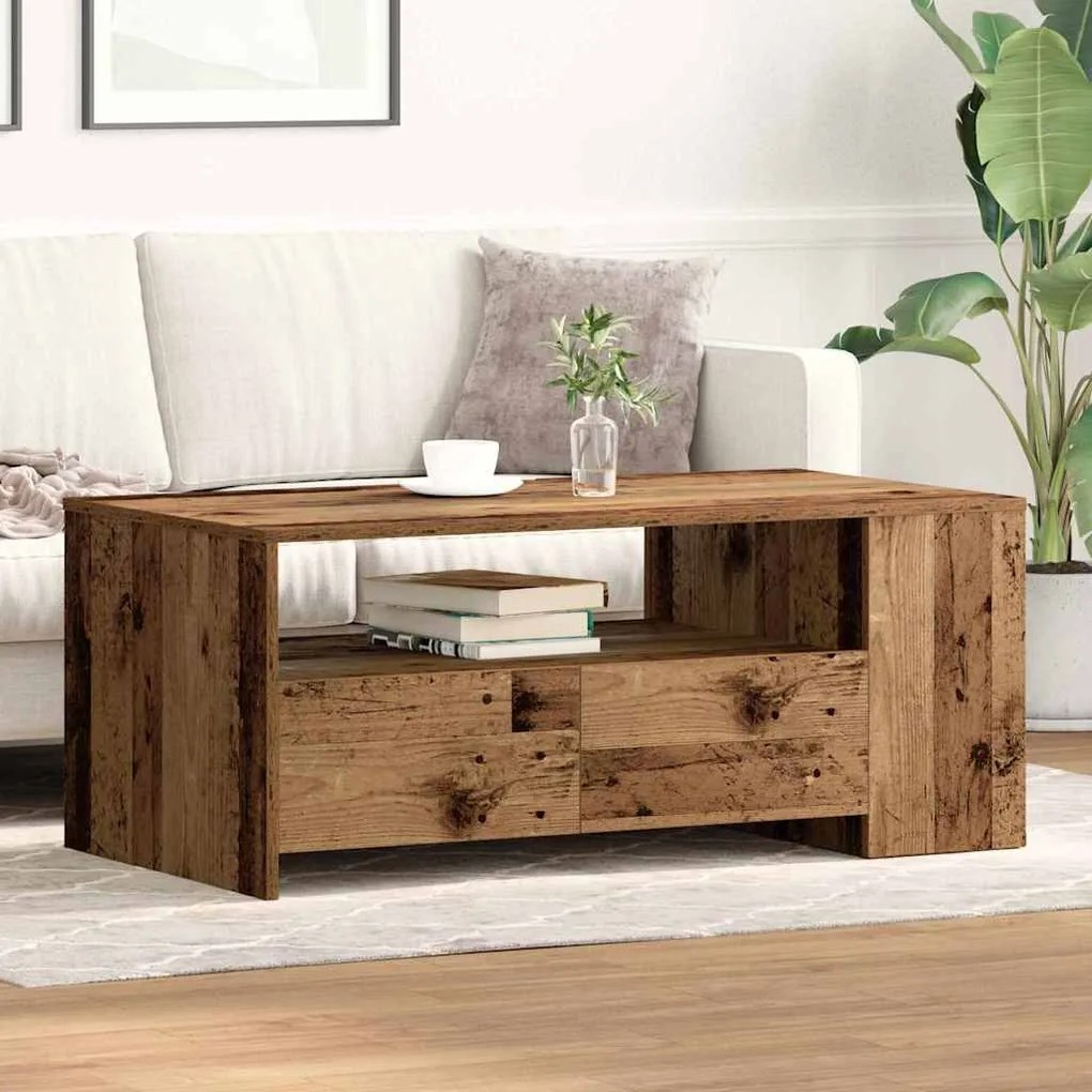 vidaXL Mesa de centro with Drawer Madeira antiga 102 x 55 x 43,5 cm