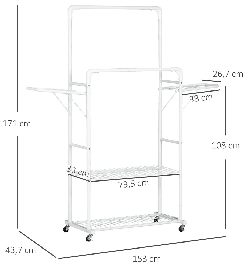 HOMCOM Charriot de Roupa com Rodas Charriot Verical de Aço com 2 Later