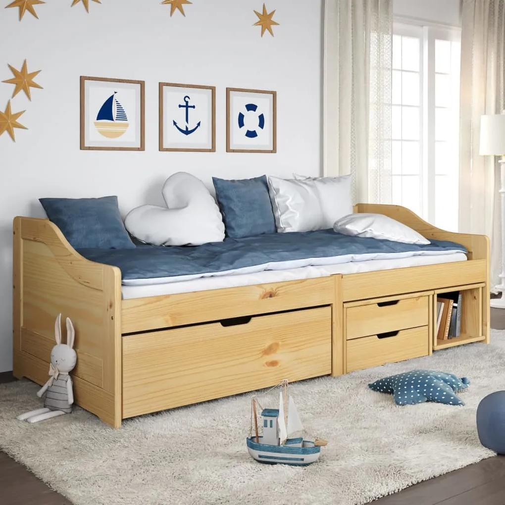 3185213 vidaXL Sofá-cama com 3 gavetas 90x200 cm madeira de pinho maciça IRUN