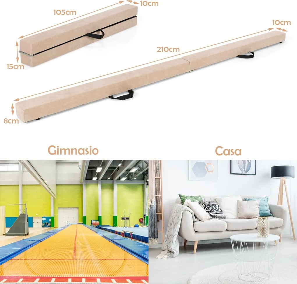 Barra de equilíbrio portátil para ginástica dobrável 210 x 10 x 6,5 cm Café