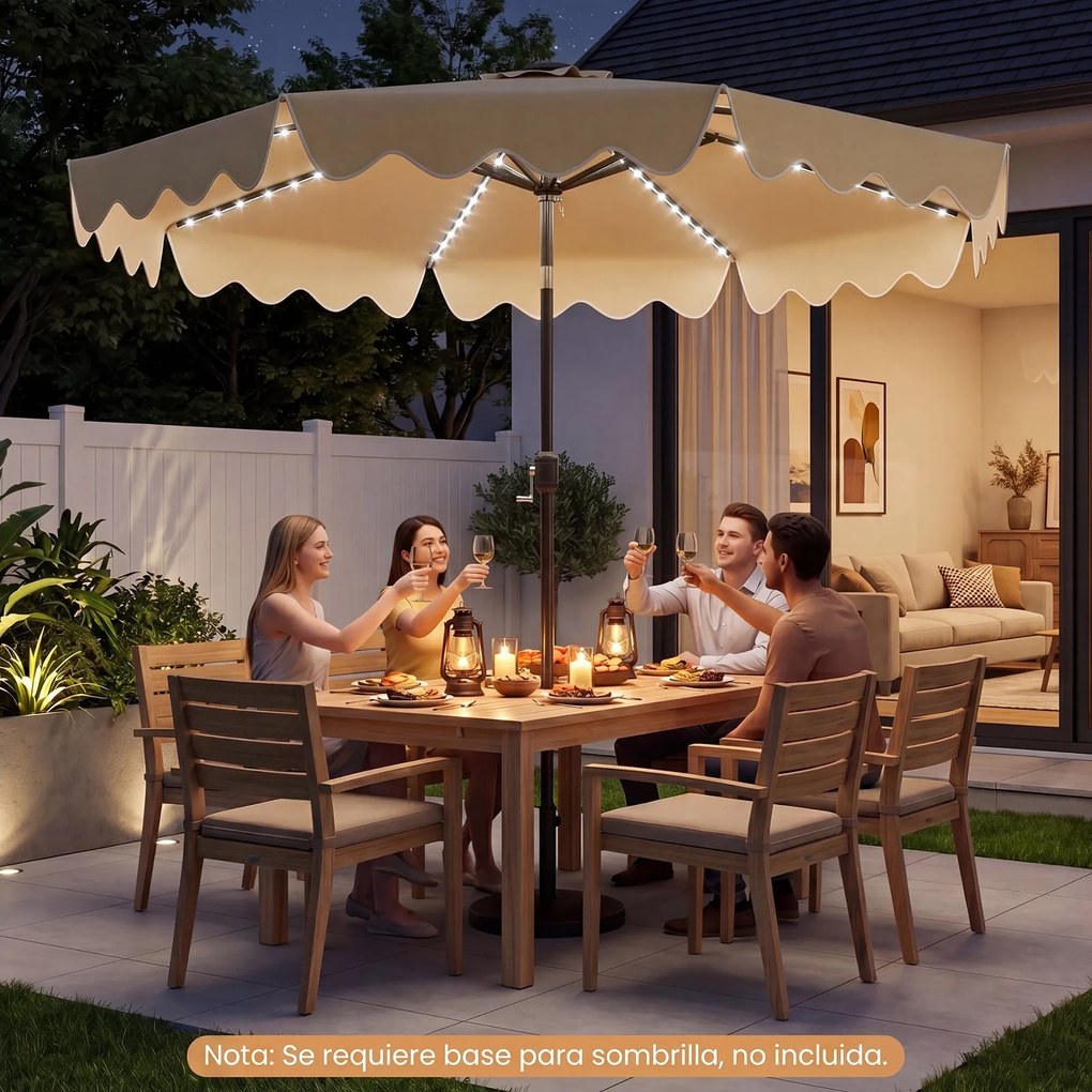 Guarda sol de Jardim, 280 x 280 x 250 cm (BASE NÃO INCLUIDA), Iluminação LED Integrada, Bege