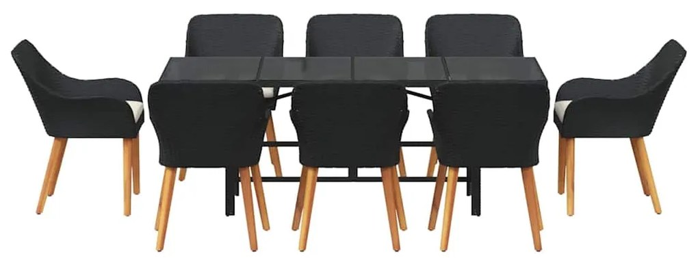 Conjunto de Jantar de Jardim 9 Peças Preto em Rattan Sintético