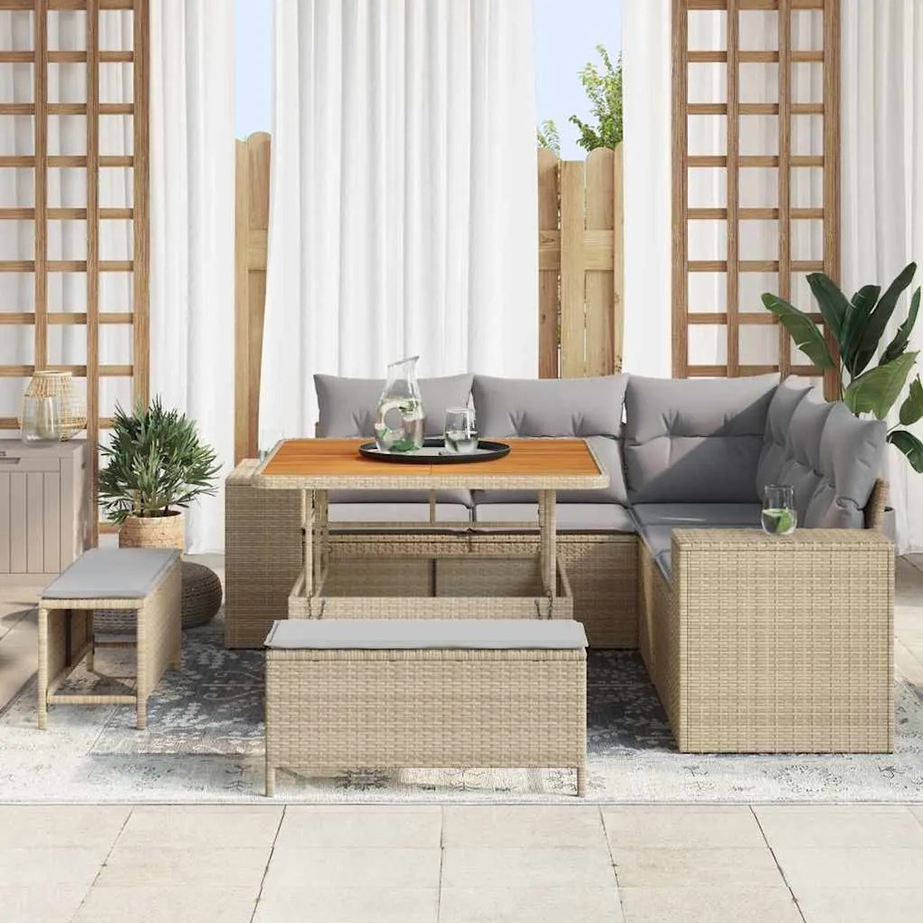 Conjunto de Sofá de Jardim vidaXL de 8 Peças com Almofadas Bege Rattan