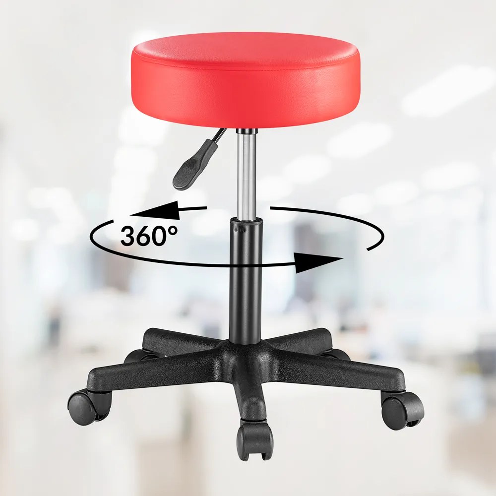 Banco giratória em 360° com rodas em couro sintético Ø35 x 48 x 46-60 cm Vermelho