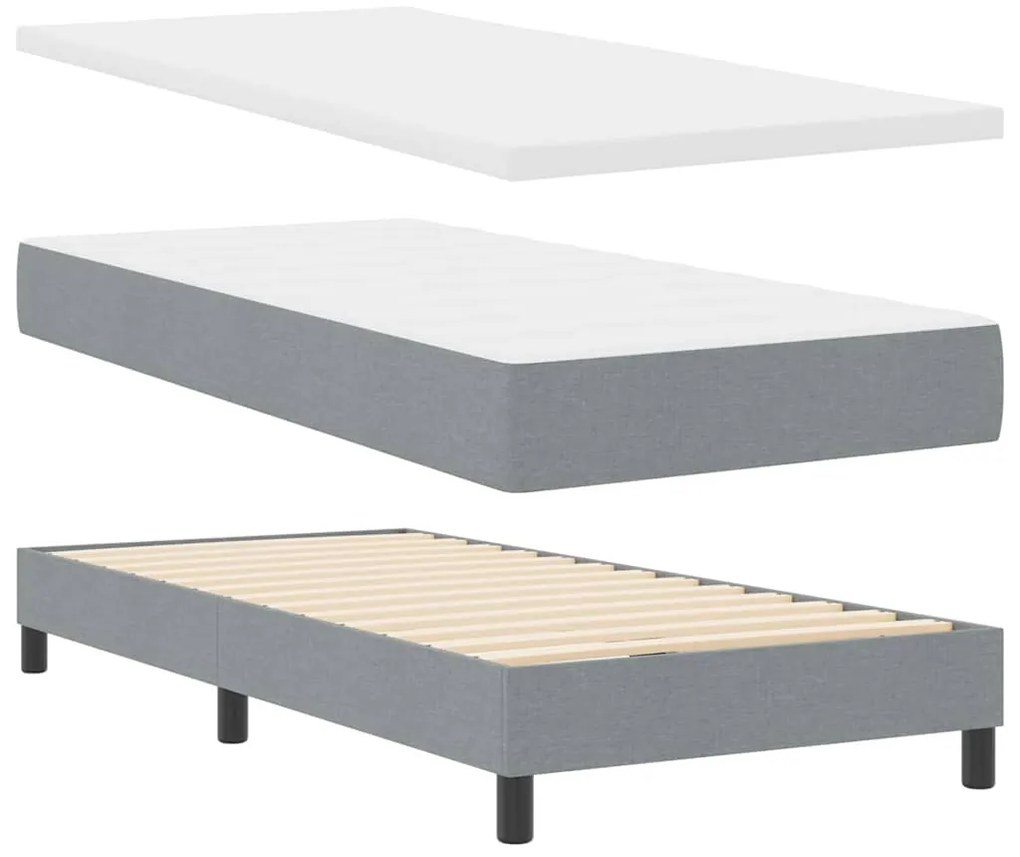 Cama Box com Colchão - Cinza Claro, 90 x 190 cm, Tecido