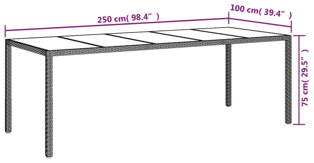 11 pcs conjunto jantar jardim com almofadões vime PE/vidro bege