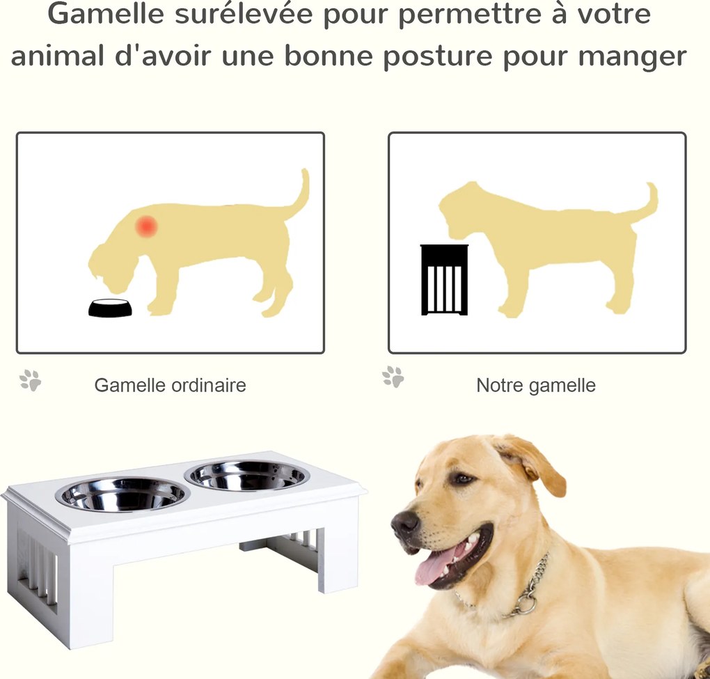 Comedouro elevados para cães e gatos, comedouro duplo, suporte elevado com dimensões 44 x 24 x 15 cm, inclui 2 comedouros de 0,9 L em aço inoxidável,