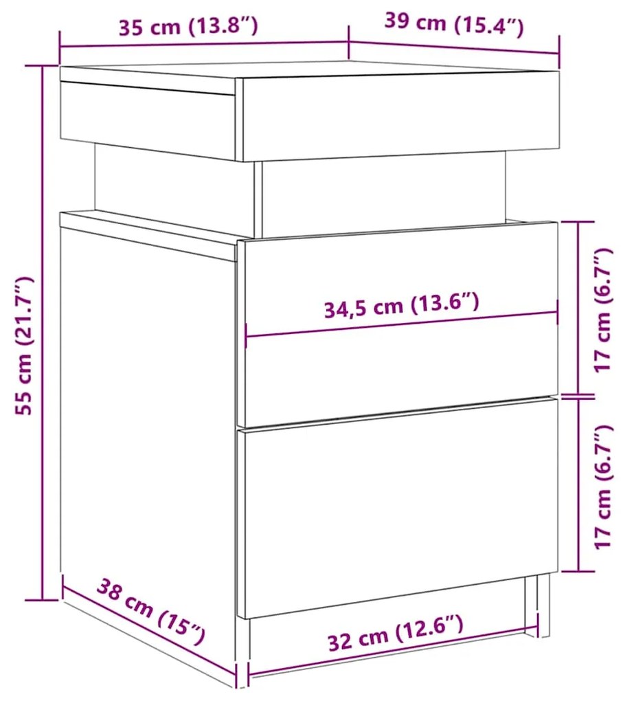 Cômoda de Canto com Luzes LED Carvalho Preto 35x39x55 cm