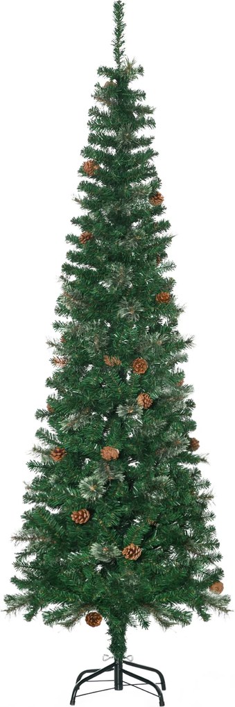 HOMCOM Árvore de Natal Artificial 195 cm com 556 Ramos Árvore de Natal Slim com 25 Pinhas Base Dobrável Ø54x195 cm Verde | Aosom Portugal