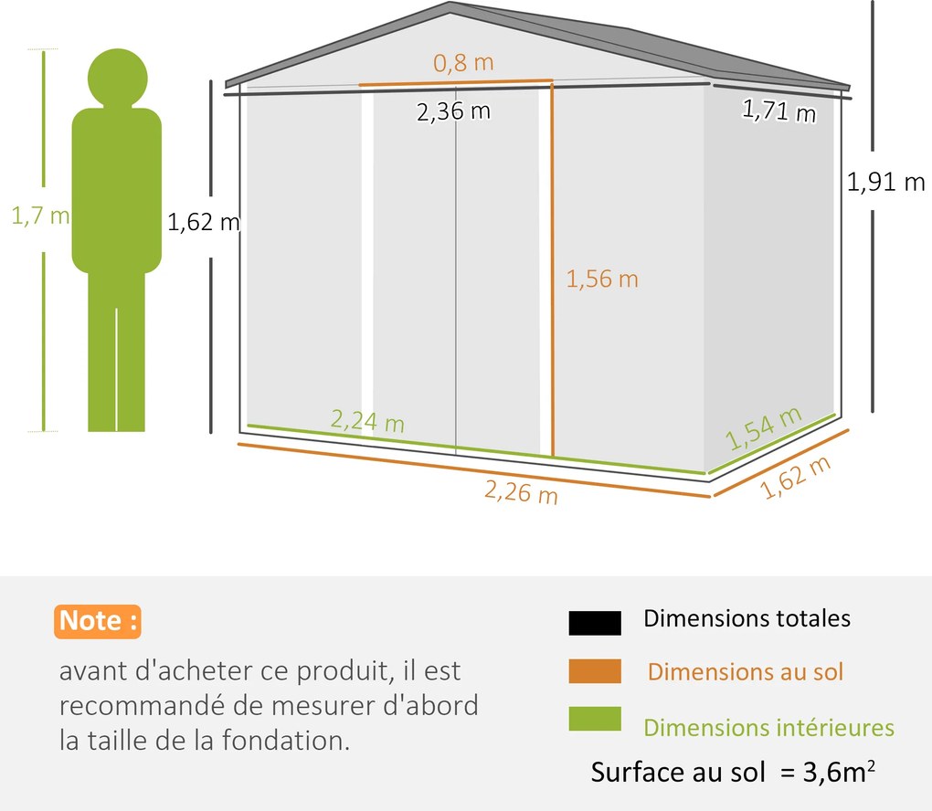 Abrigo de Jardim, 236 x 171 x 191 cm, Portas de Correr com Fechadura, Castanho Escuro