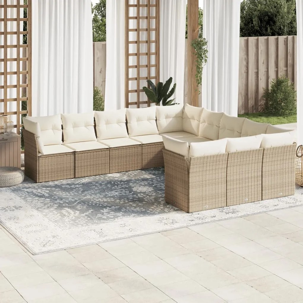 11 pcs conjunto sofás de jardim c/ almofadões vime PE bege