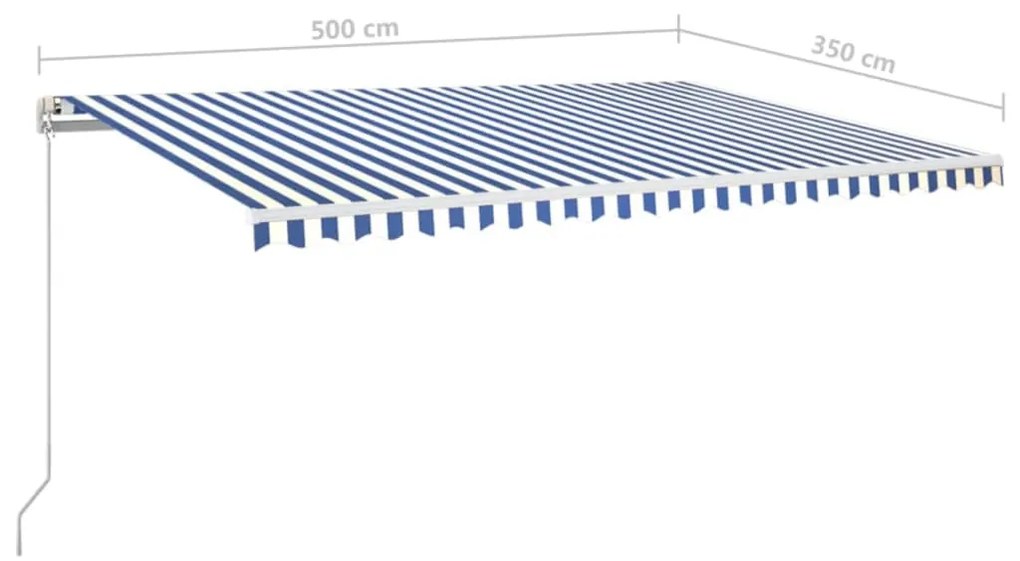 Toldo retrátil manual com LED 500x350 cm azul e branco