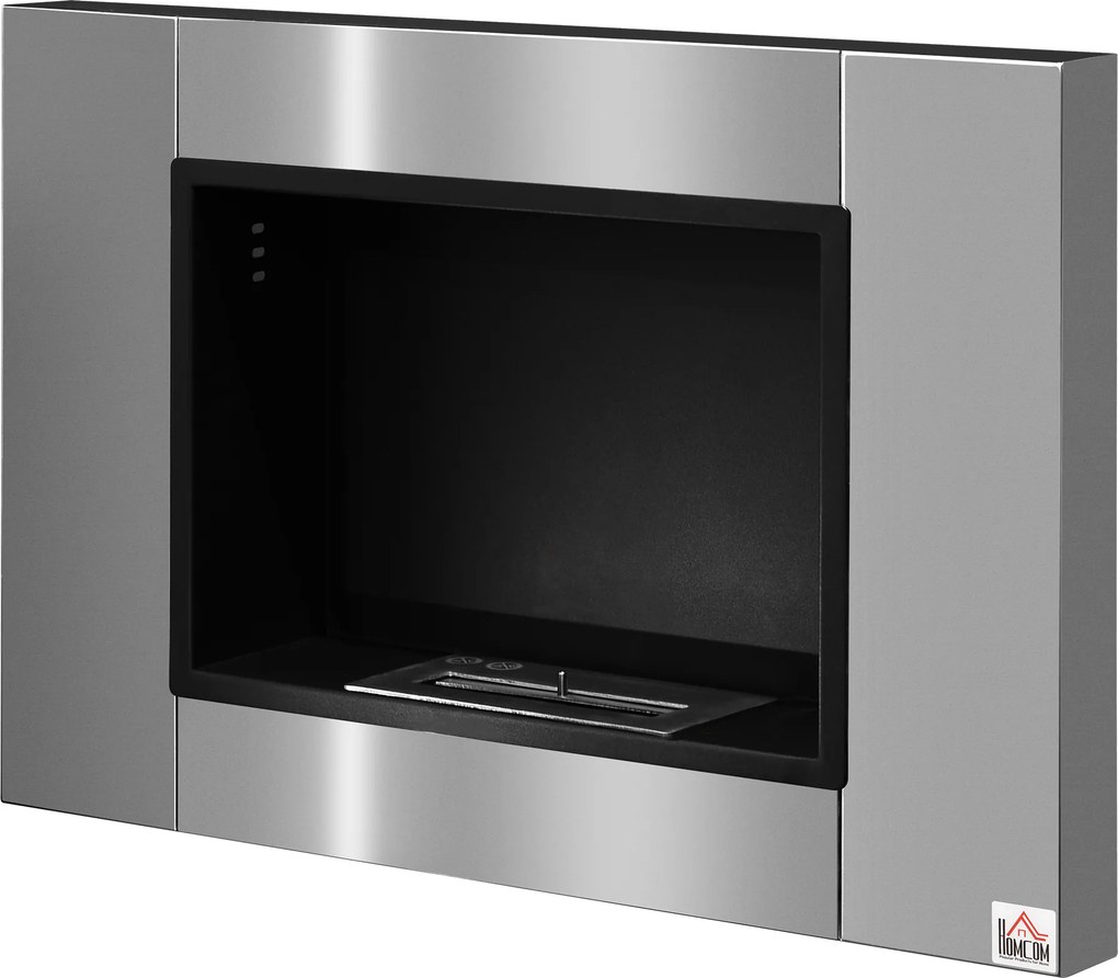 Lareira de bioetanol de parede para encastrar, queimador de 0,9 L, cerca de 3 horas de autonomia, 80 x 14 x 54 cm, cobertura de 25-30 m², aço inoxidáv