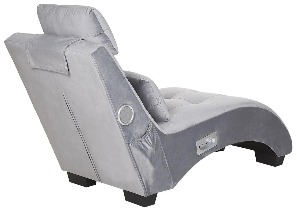Chaise-longue em veludo cinzento com coluna Bluetooth e porta USB SIMORRE Beliani