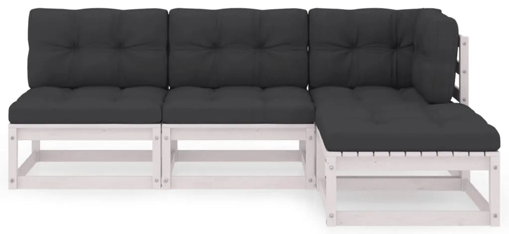4 pcs conjunto lounge de jardim c/ almofadões pinho maciço
