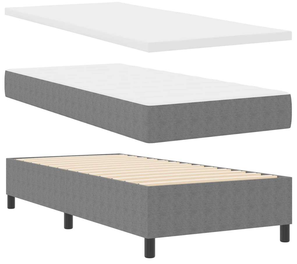 Cama Box Spring com Colchão Cinza Claro 80x200 cm Tecido em Veludo Cot