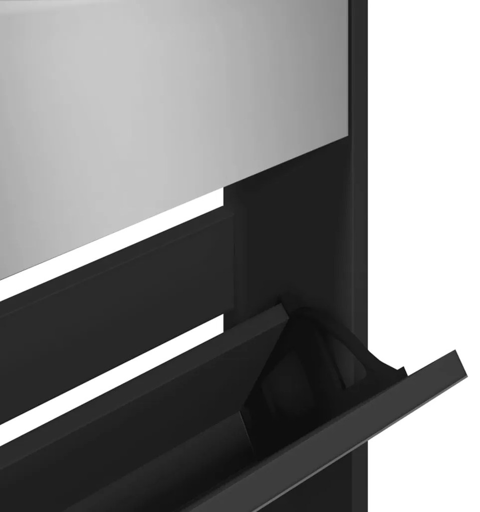 Sapateira com espelho de 5 divisórias 63x17x169,5 cm preto