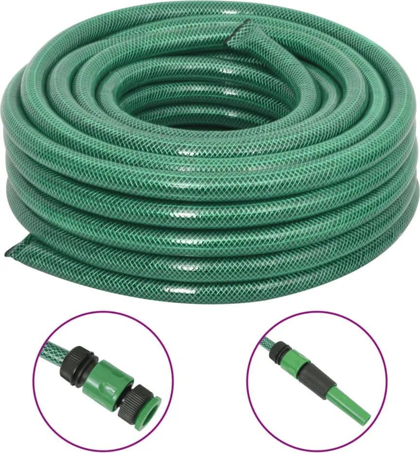 VidaXL Mangueira de jardim com conjunto de encaixe 0,75" 50m PVC verde