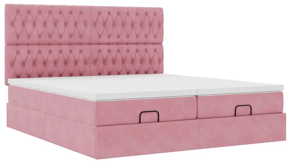 Estrutura de cama otomana com colchões 180x200 cm veludo rosa