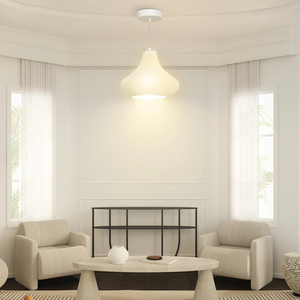 Candeeiro Suspenso Moderno Candeeiro de Teto com Ecrã de Impressão 3D Iluminação para Sala de Jantar Ø22x18 cm Branco