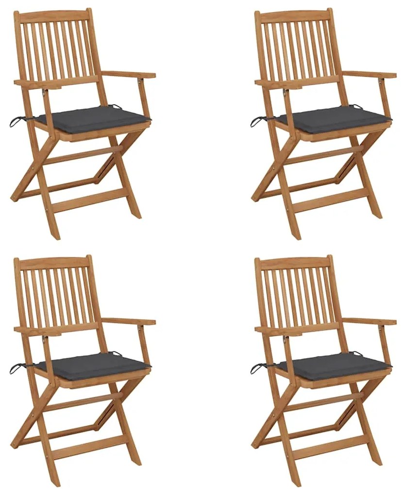 Cadeiras de jardim dobráveis c/ almofadões 4 pcs acácia maciça