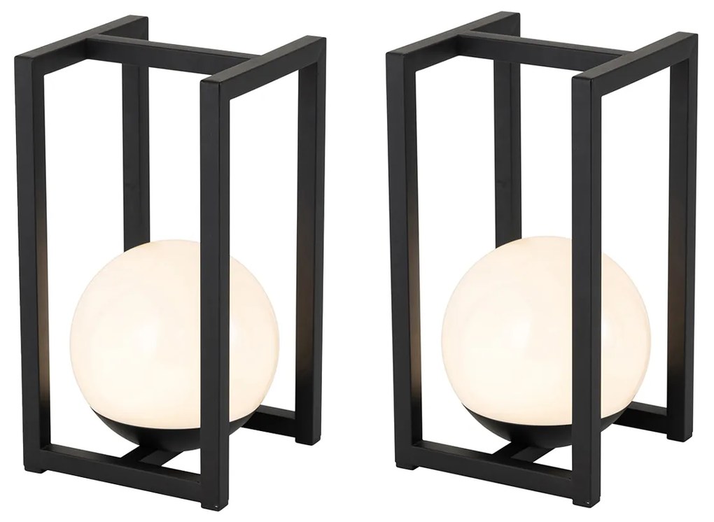 LED Conjunto de 2 candeeiros de mesa exteriores pretos com toque recarregável - Nowi Moderno