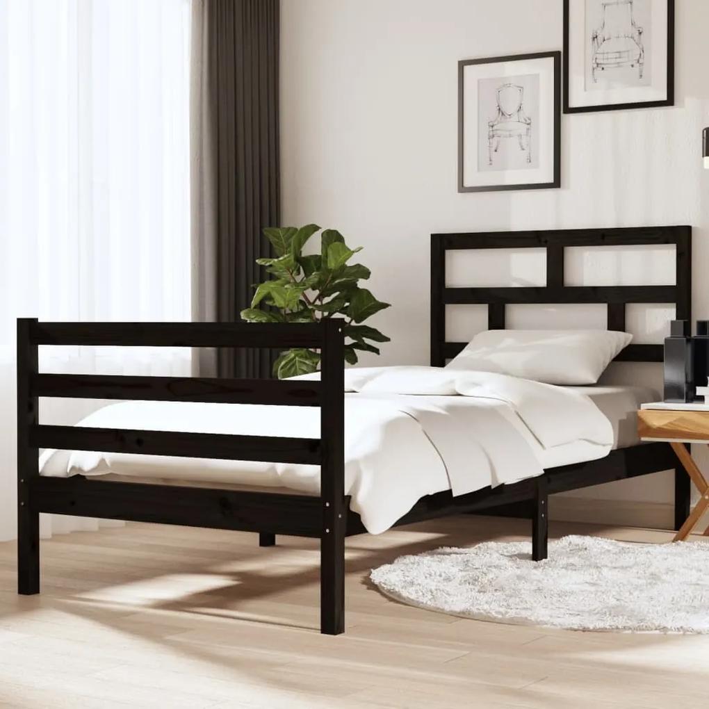3101252 vidaXL Estrutura cama de solteiro 90x190 cm madeira maciça preto