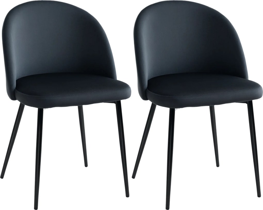 Conjunto de 2 cadeiras de estilo escandinavo, cadeiras estofadas em veludo com pés cónicos em metal Preto