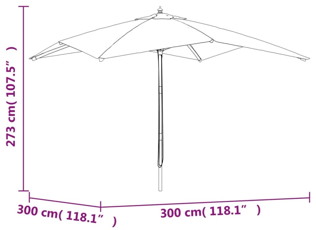 Guarda-sol de jardim c/ poste madeira 300x300x273 cm bordô