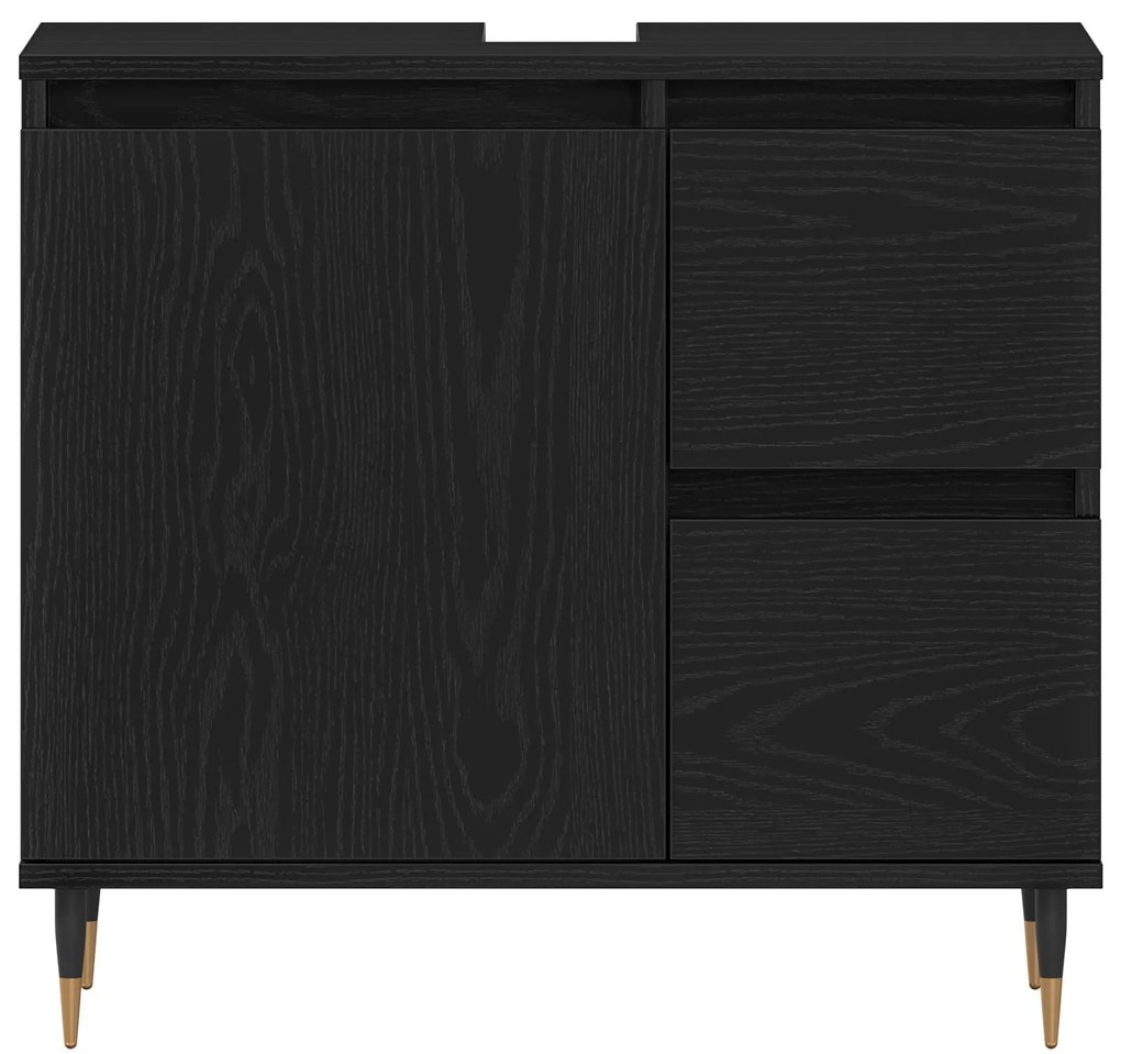 Armário de pia de banheiro vidaXL Preto Carvalho 65x33x60 cm Madeira e