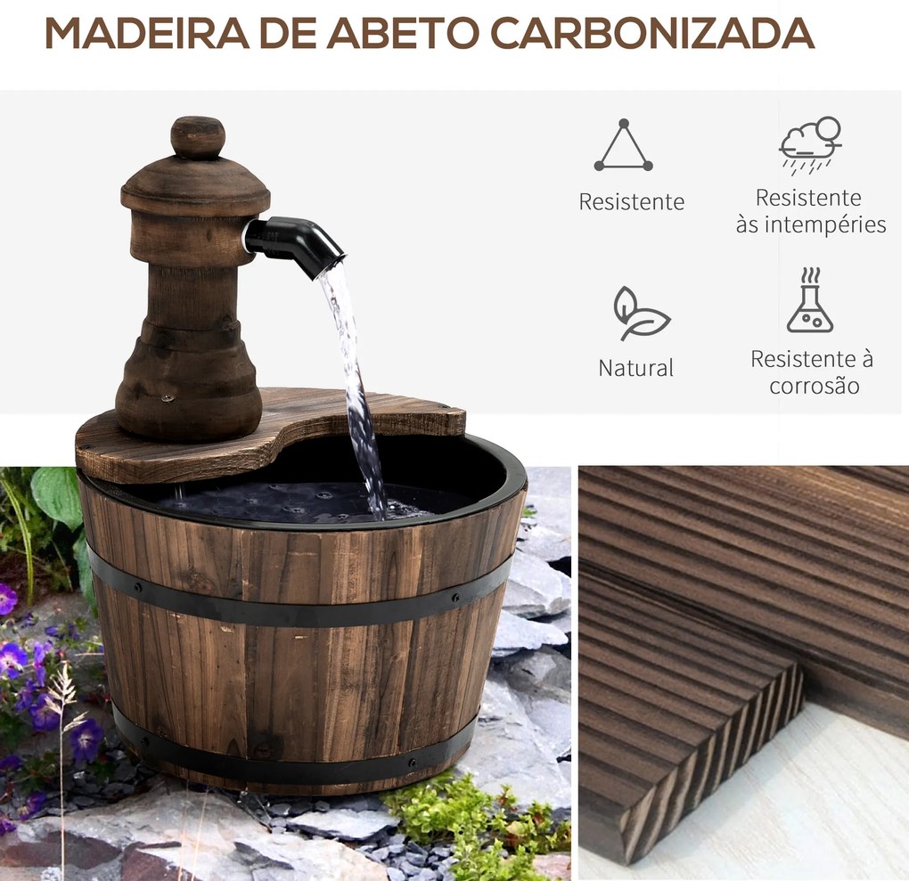 Fonte de Água de Madeira Fonte de Jardim em Cascata com Bomba Elétrica e Saída de Água Ajustável para Decoração 27x27x37 cm Madeira