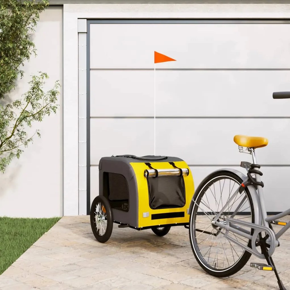 vidaXL Reboque bicicleta p/ animais tecido oxford/ferro amarelo/cinza