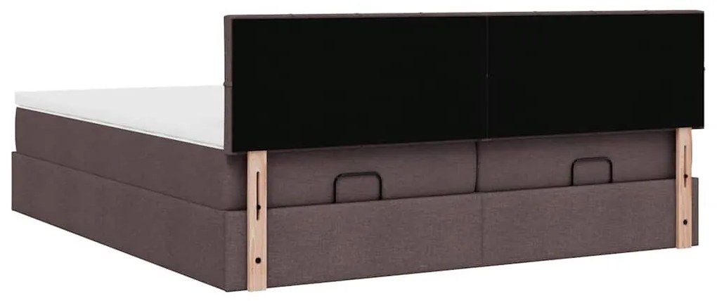 Estrutura de cama otomana com colchões tecido castanho escuro