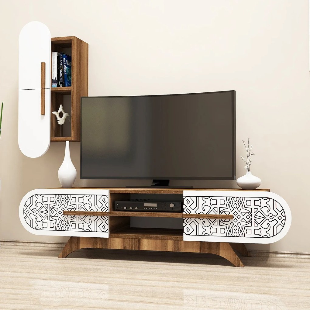 Móvel TV Defne – Nogueira/Branco – 145x37x35 cm
