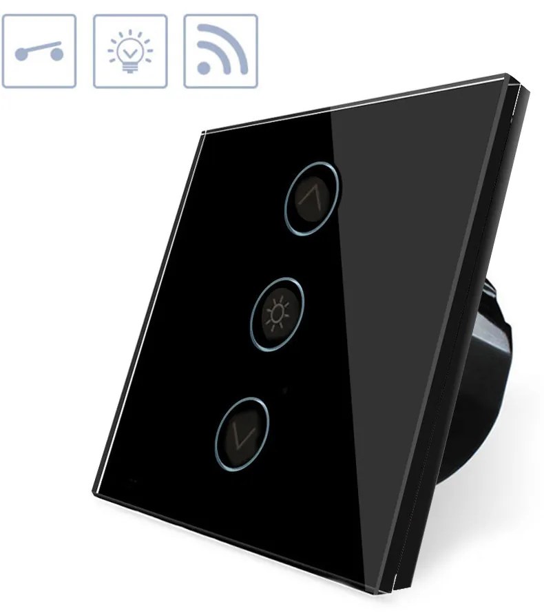 IInterruptor táctil com regulação luminosidade WiFI-Voice, Painel frente preto vidro temperado