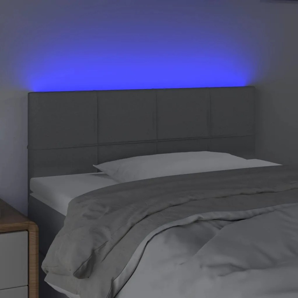 Cabeceira de cama c/luzes LED tecido 100x5x78/88 cm cinza-claro