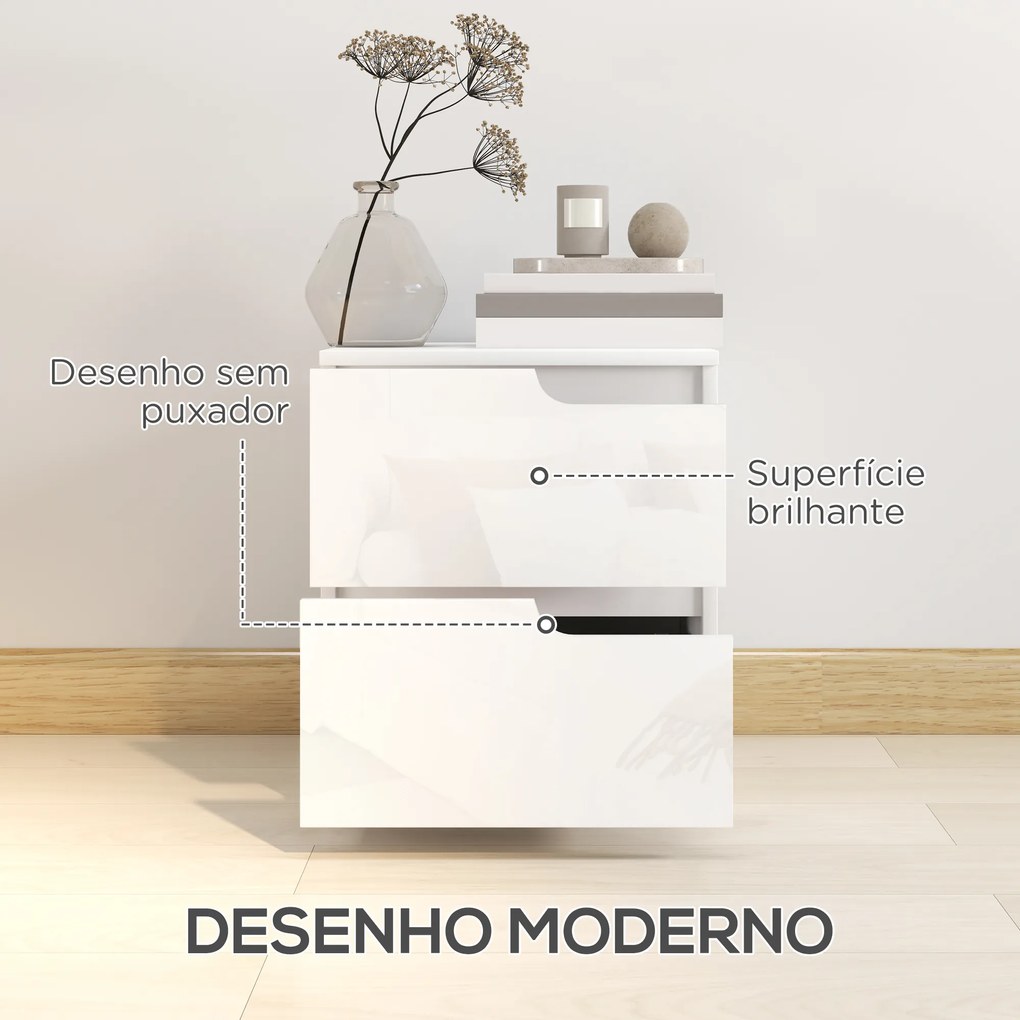 Mesa de Cabeceira Moderna Mesa de Cabeceira com Gavetas Mesa Auxiliar para Dormitório Sala de Estar 40x40x48 cm Branco