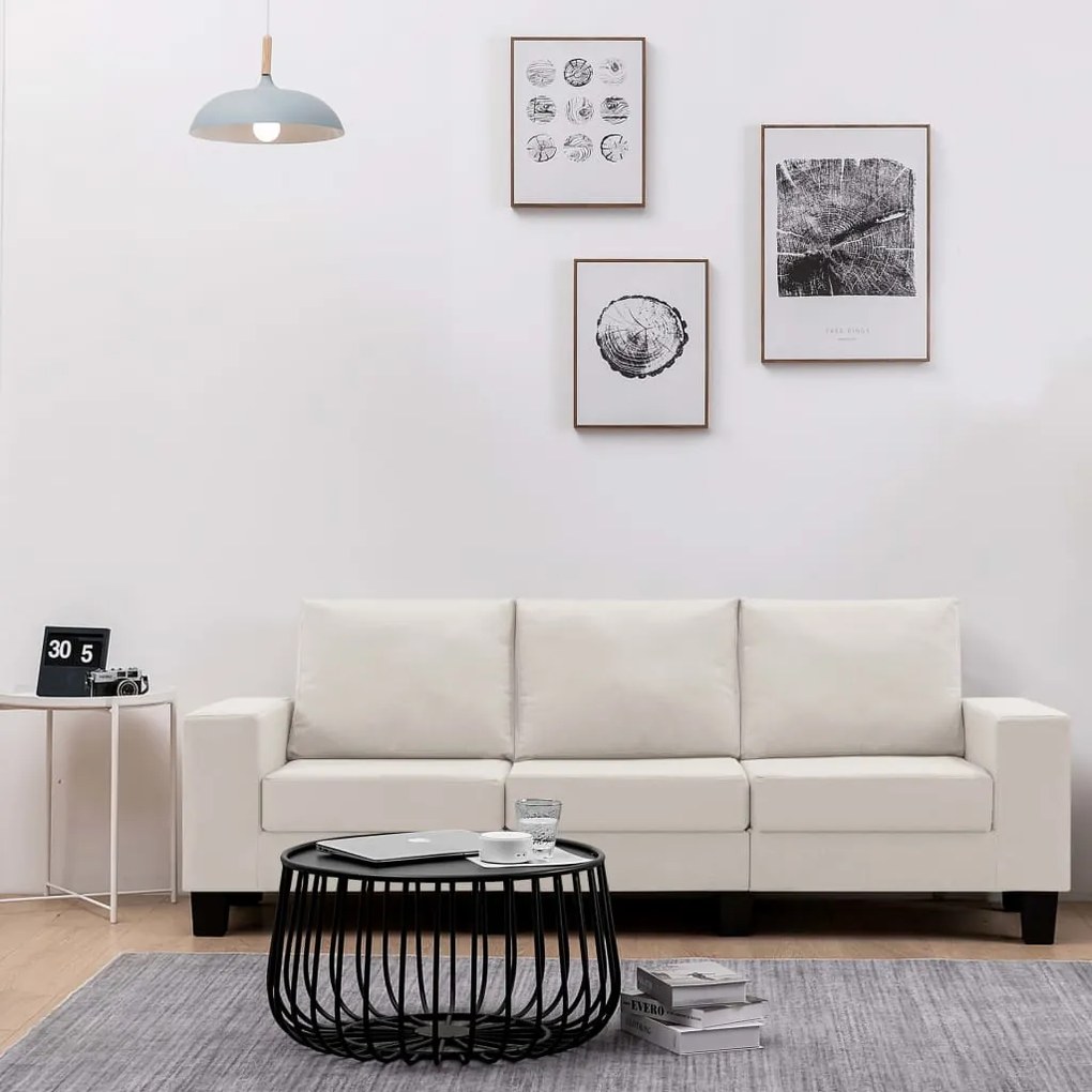 vidaXL Sofá de 3 lugares tecido cor creme