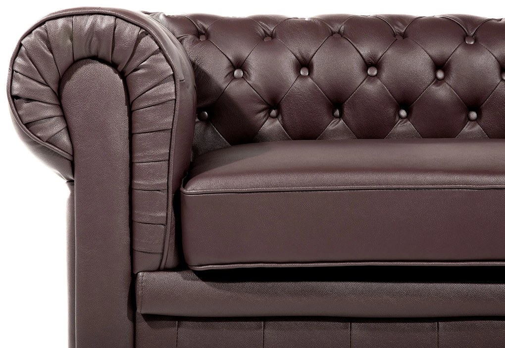 Sofá de 3 lugares em pele castanha CHESTERFIELD Beliani