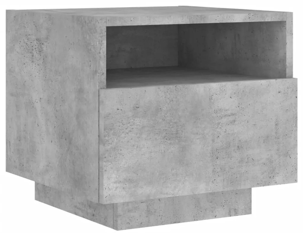 Mesa de cabeceira com luzes LED 40x39x37 cm cinzento-cimento