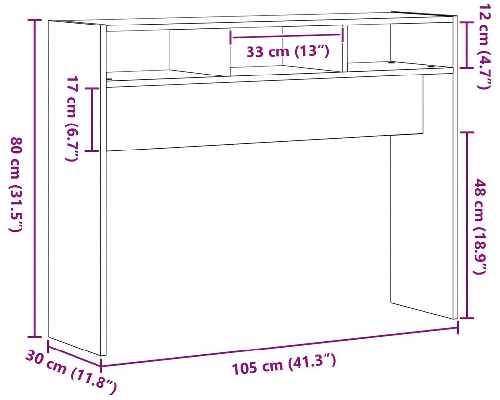 Mesa de Console vidaXL em Carvalho Preto 105x30x80 cm de Madeira de En