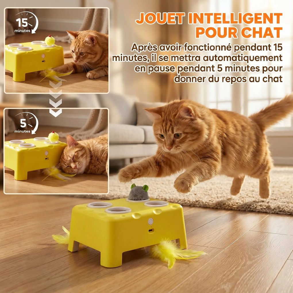 Brinquedo Interativo para Gatos, 18,8 x 14 x 6 cm, 3 Modos Interativos, Amarelo