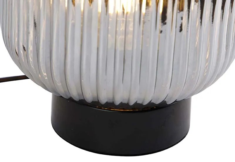 Candeeiro de mesa Art Deco preto com vidro fumê - Karel