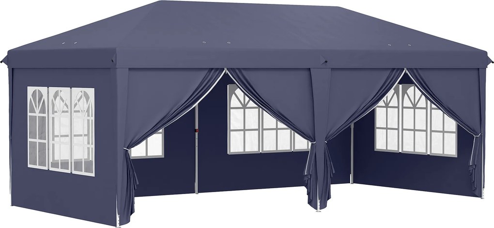 Outsunny Tenda para Festas 6x3 m Tenda de Jardim com Paredes Laterais Amovíveis 2 Portas com Zíper 4 Janelas e Bolsa de Transporte Azul | AOSOM Portugal